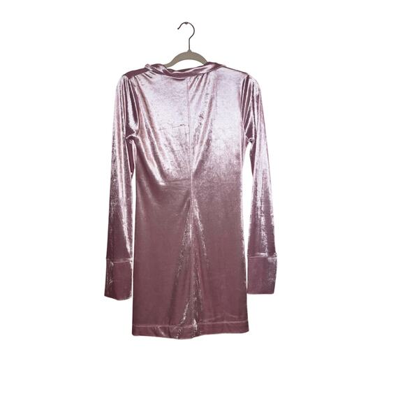 NWOT Free People Shayla Pink Velvet Button Front Long Sleeve Ruched Mini Dress S - Picture 5 of 6